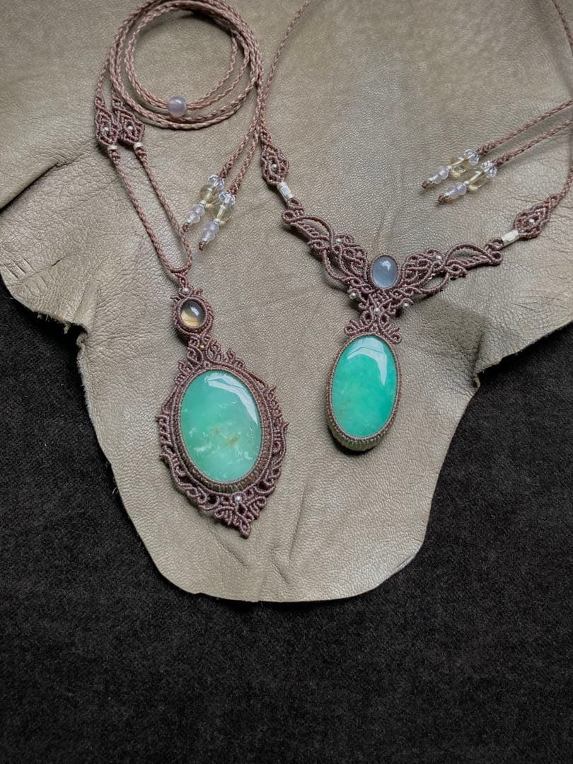 クリソプレーズ　アクアマリン　マクラメネックレス