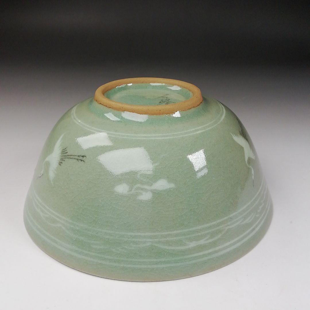 Ｔ１４０　茶碗　『高麗青磁』『石峰　趙懋鎬作』　共箱　抹茶碗　茶道具