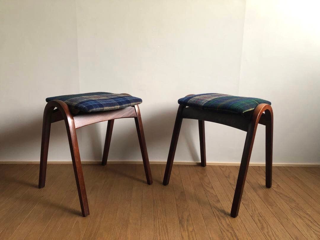 秋田木工 曲木 剣持スツール 2脚セット ヴィンテージ家具 古代色 レトロ 民藝