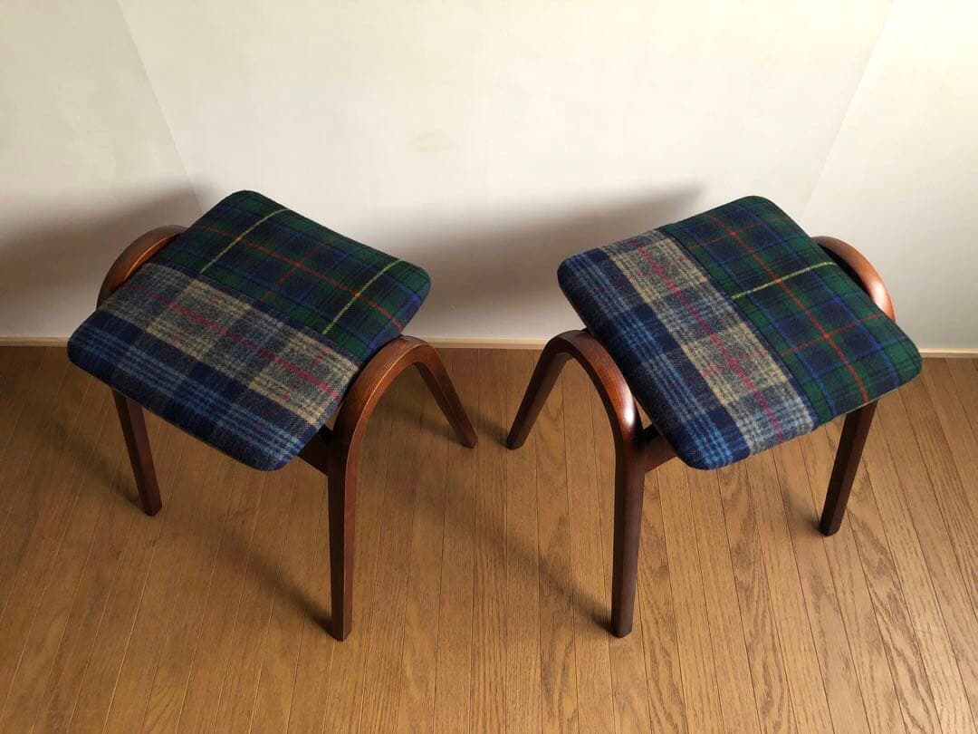 秋田木工 曲木 剣持スツール 2脚セット ヴィンテージ家具 古代色 レトロ 民藝