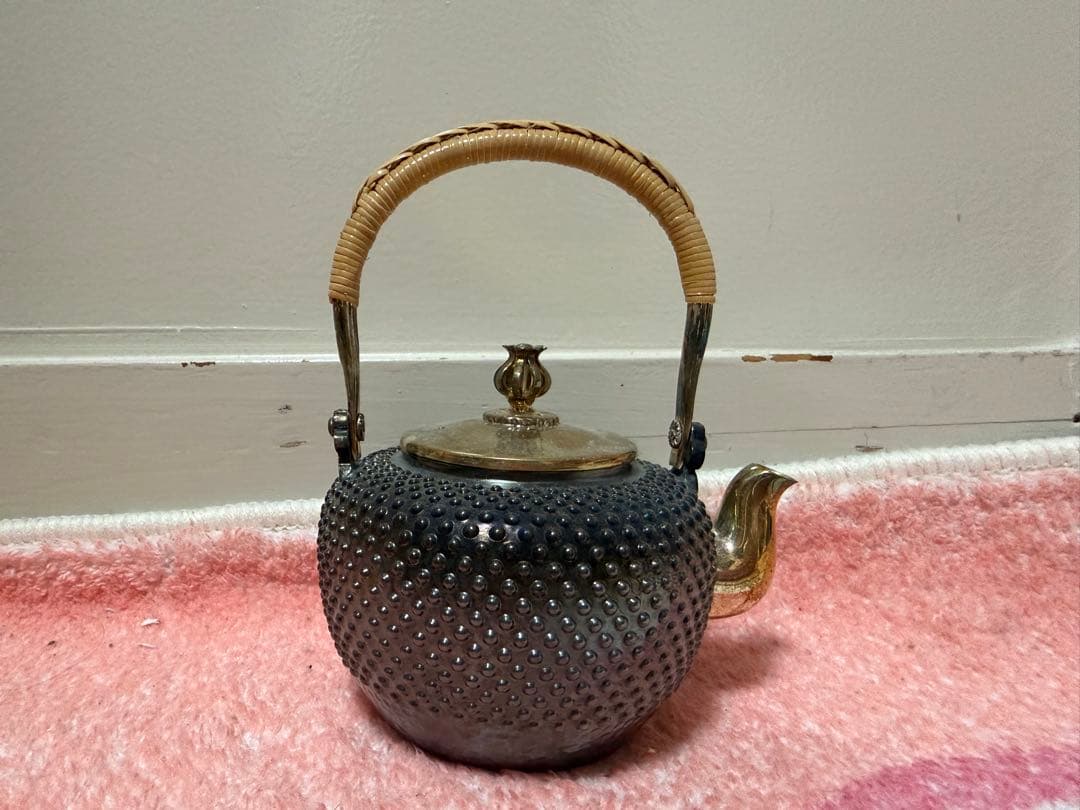 純銀製 玉霰急須 蕾摘 銀瓶 煎茶道具