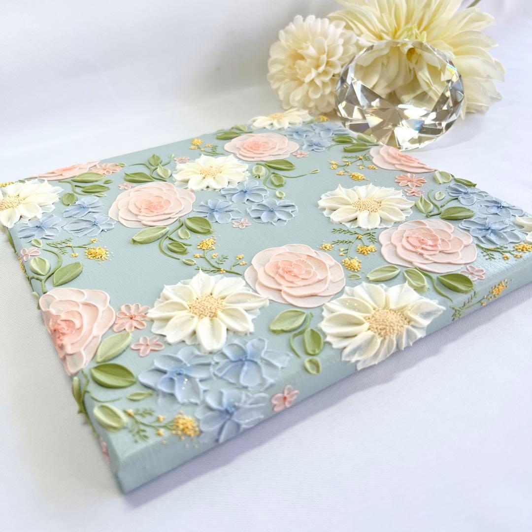 テクスチャーアート　絵画　インテリアアート　立体　花　絵　ボタニカルアート　現代