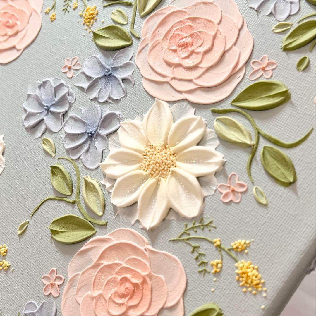 テクスチャーアート　絵画　インテリアアート　立体　花　絵　ボタニカルアート　現代