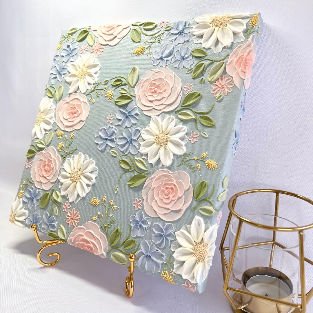 テクスチャーアート　絵画　インテリアアート　立体　花　絵　ボタニカルアート　現代