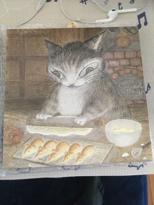 猫の絵、ものタイルに猫の絵を描いています。