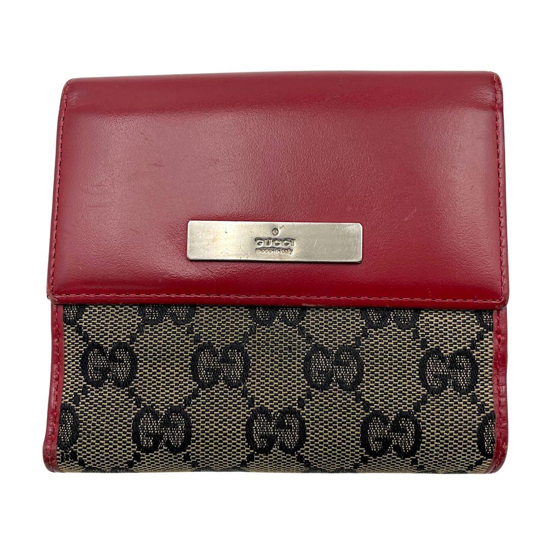 【鑑定済】美品・GUCCI グッチ　キャンバス　赤　ベージュ　GG総柄