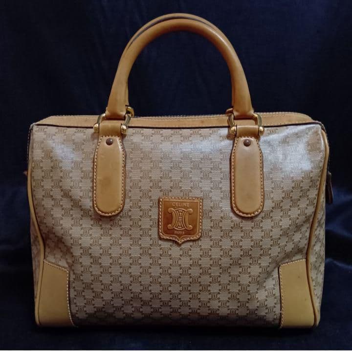 CELINE マカダム柄 ハンドバッグ ミニボストンバッグ ブラゾンロゴ