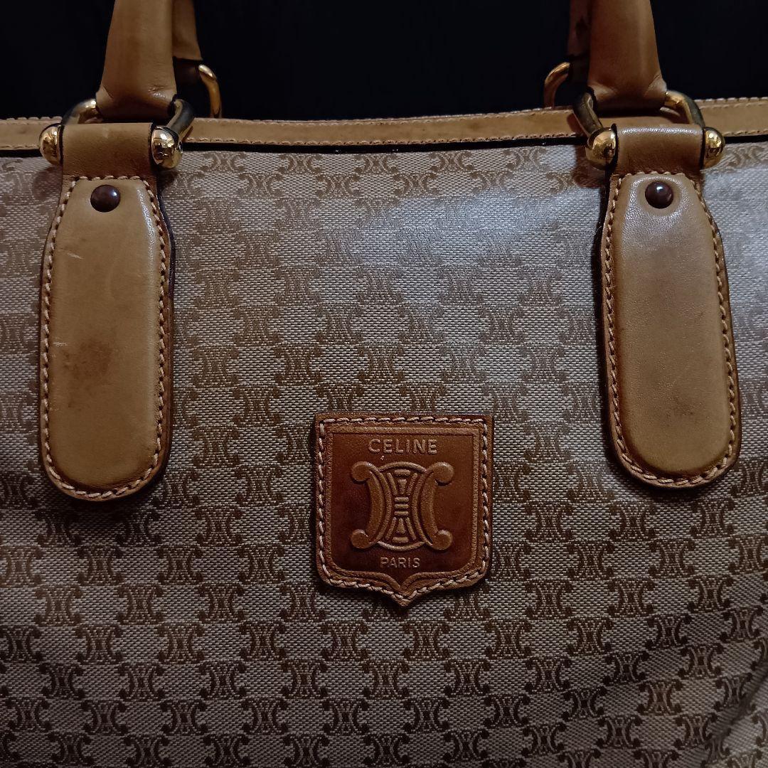CELINE マカダム柄 ハンドバッグ ミニボストンバッグ ブラゾンロゴ