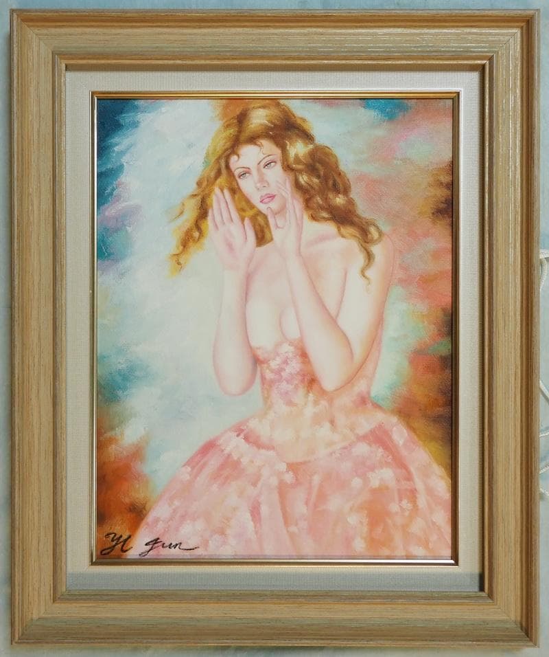 人物画　油絵　浜辺順　F6号　オフェーリア・冬　額付き　手描き　肉筆