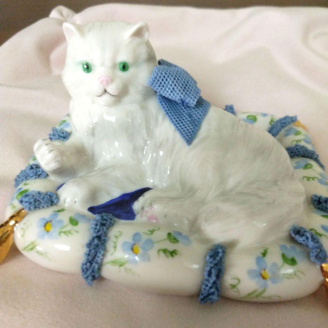 希少　美品　アイリッシュドレスデン　猫　フィギュリン　アンティーク　陶磁器　ネコ