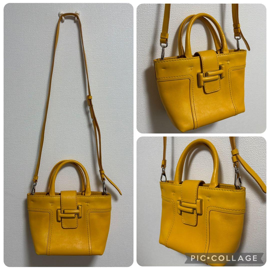 【美品】TOD'S トッズ ダブルTイエロー レザー ショルダーバッグ 2way