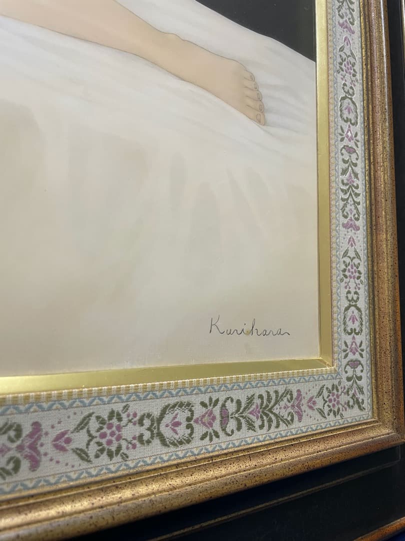 真作保証◆栗原喜依子『横たわる』油彩 12号 ◇古径特注額 仁科会会員 ◆三日月