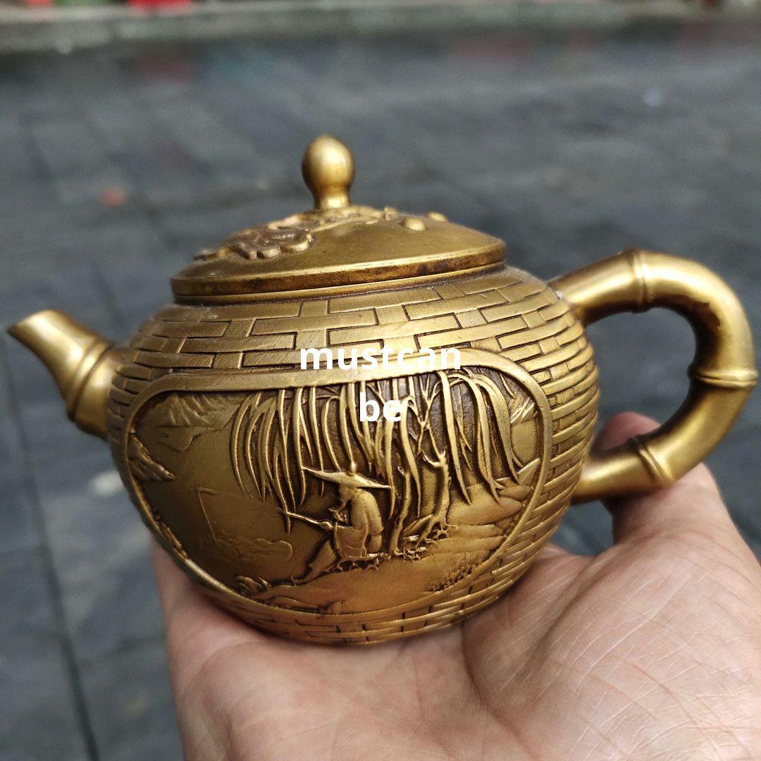 銅器 茶壺 釣り翁茶壺 酒壺 茶道具 煎茶器 工芸品 置物