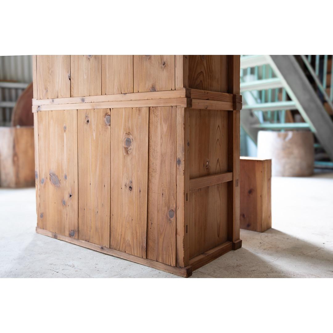 木製戸棚 古家具 2段重ね 収納棚 食器棚 幅890奥410高1210 送料込