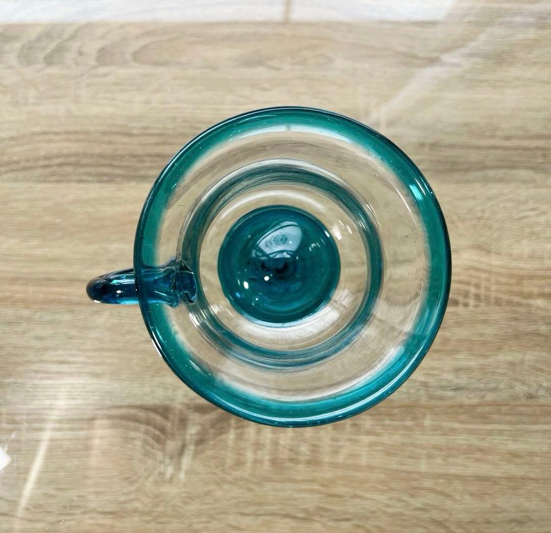 骨董　時代ガラス　希少青緑色フチ　取手付き　アイスクリームグラス　氷コップ