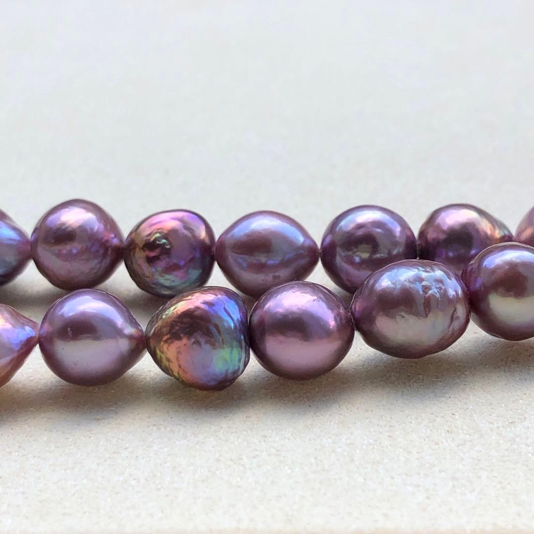 本真珠淡水バロックパール　メタリック紫系　s925ネックレスBEN421