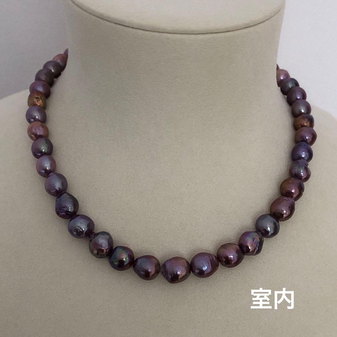 本真珠淡水バロックパール　メタリック紫系　s925ネックレスBEN421