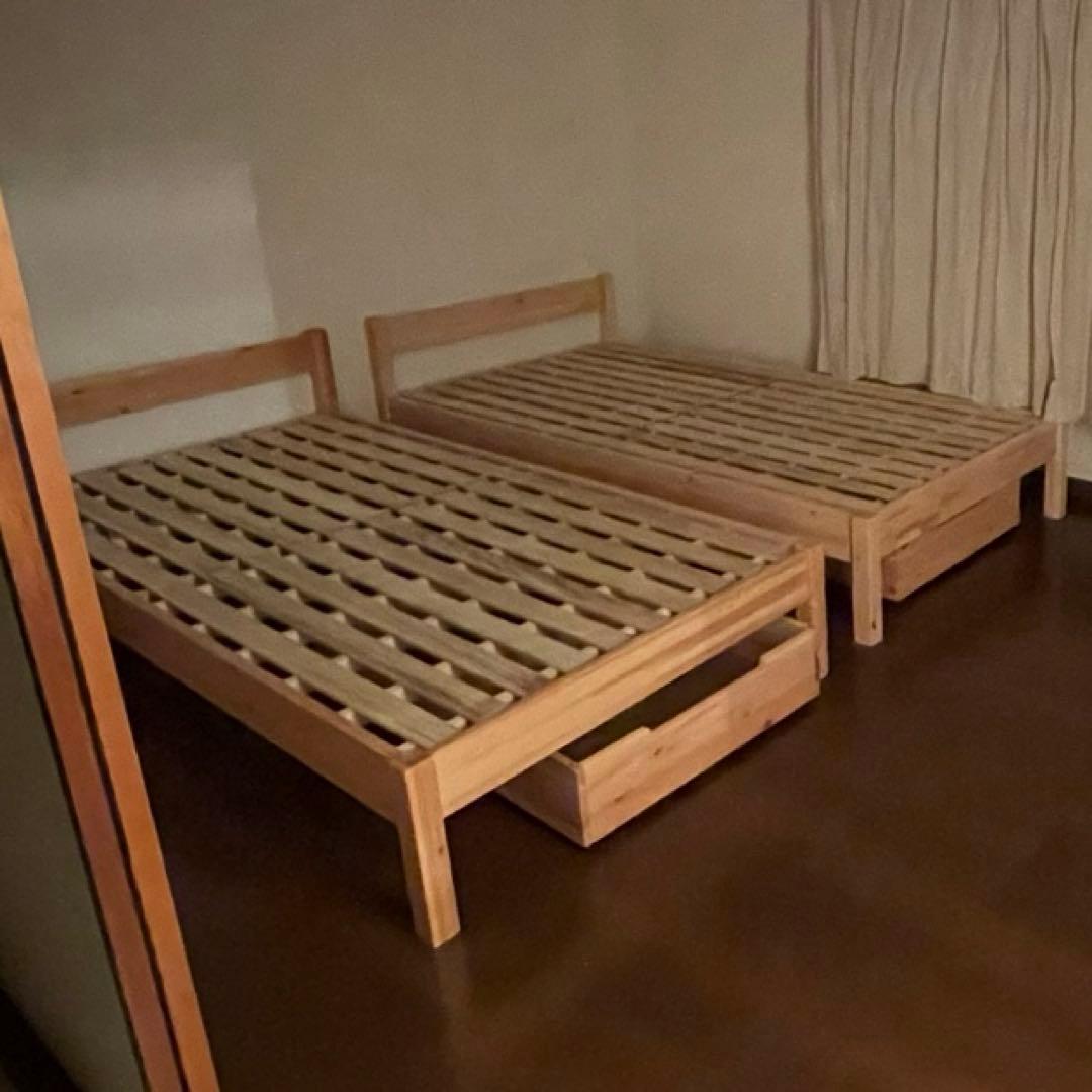 木製シングルベッドフレーム×2 引き出し×2