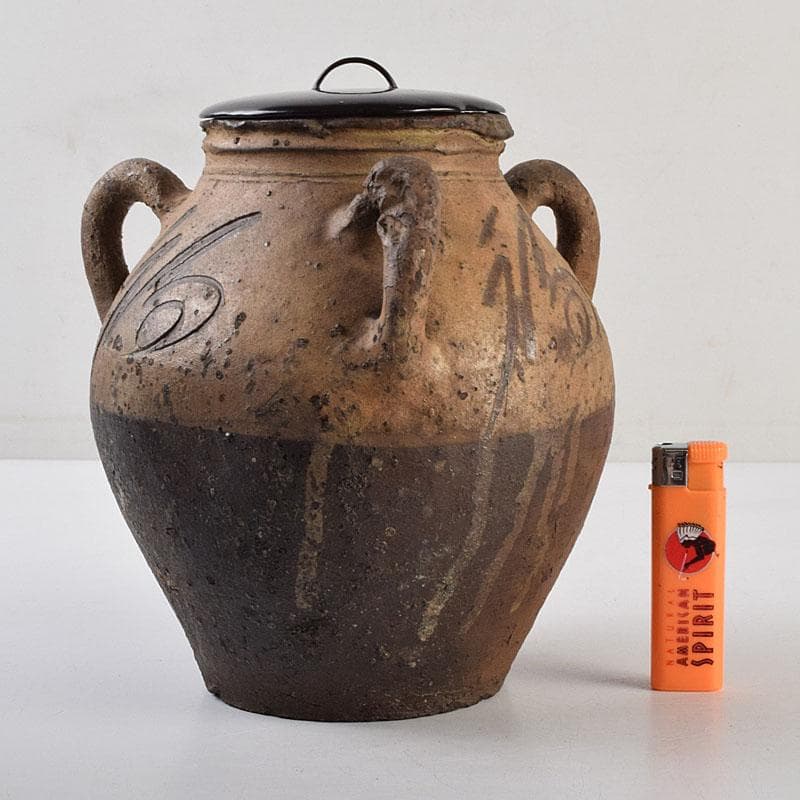 唐津焼　古唐津　福字文　三つ耳水指　時代箱　江戸時代　享保期　C　R9480H