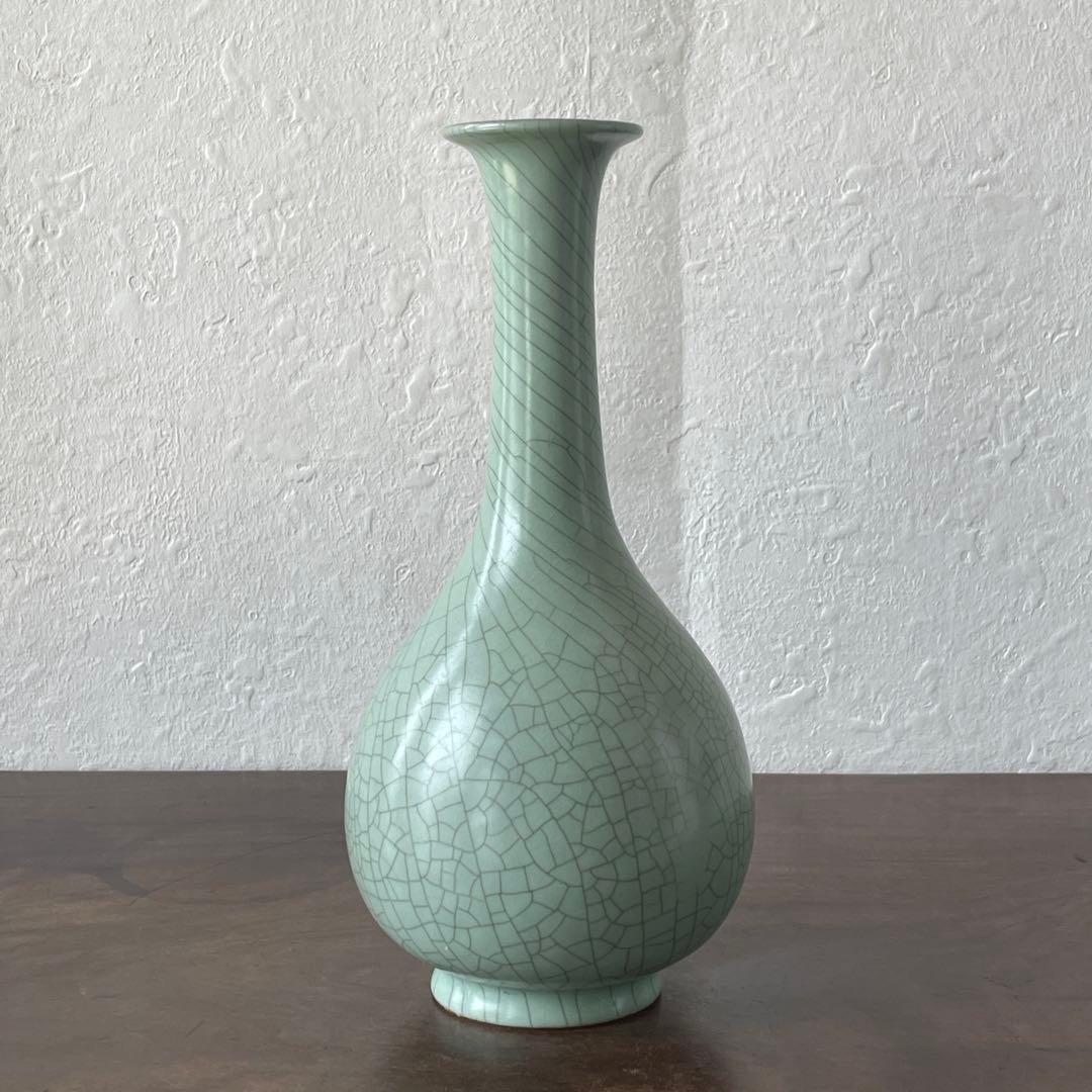 中島ブルーの傑作　人間国宝　中島宏　青磁　花入　共箱　花器　花瓶　壷　青瓷