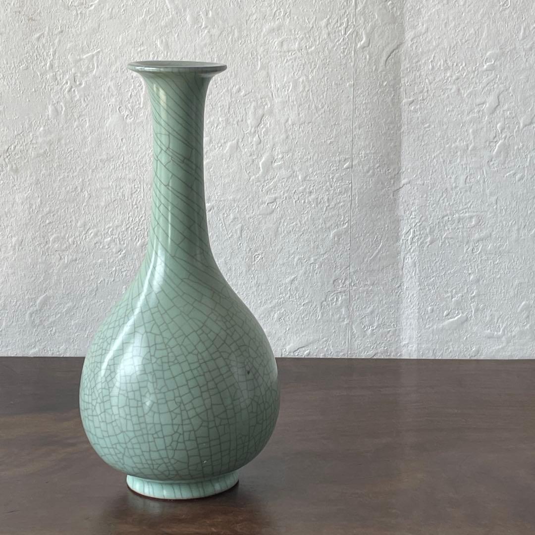 中島ブルーの傑作　人間国宝　中島宏　青磁　花入　共箱　花器　花瓶　壷　青瓷