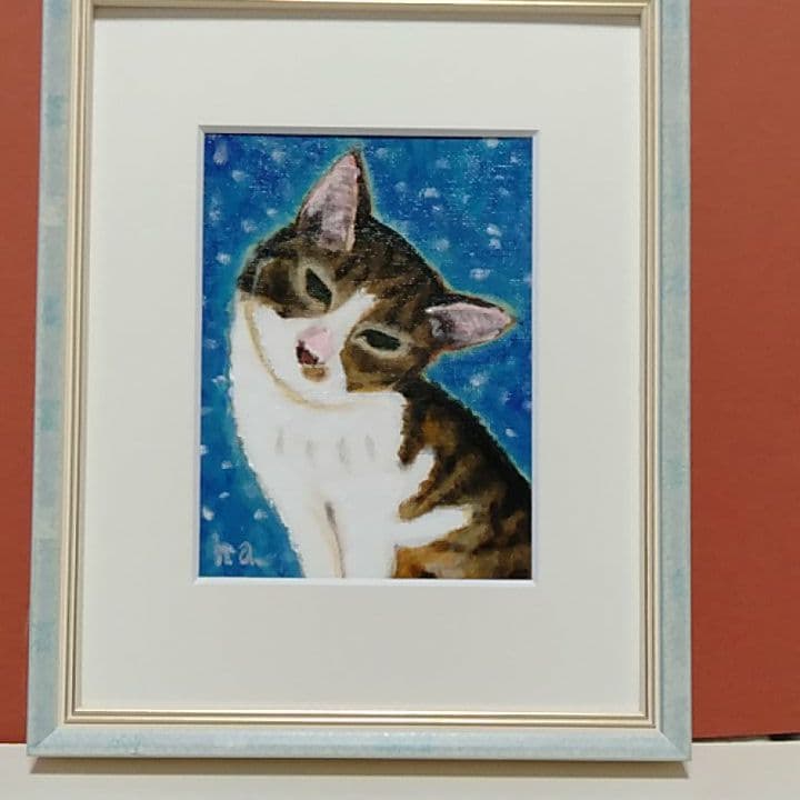 雪の夜　猫　原画　手描き　イラスト