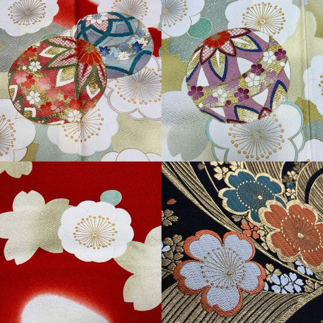 美品　振袖フルセット　トールサイズ　160〜170cm　梅・桜・毱・古典柄　裄長