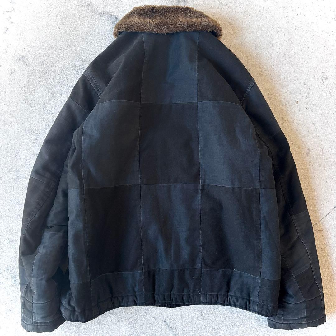 ネペンテス 日本製 裏ボア コットン パッチワーク 短丈 ジャケット 黒ブラック