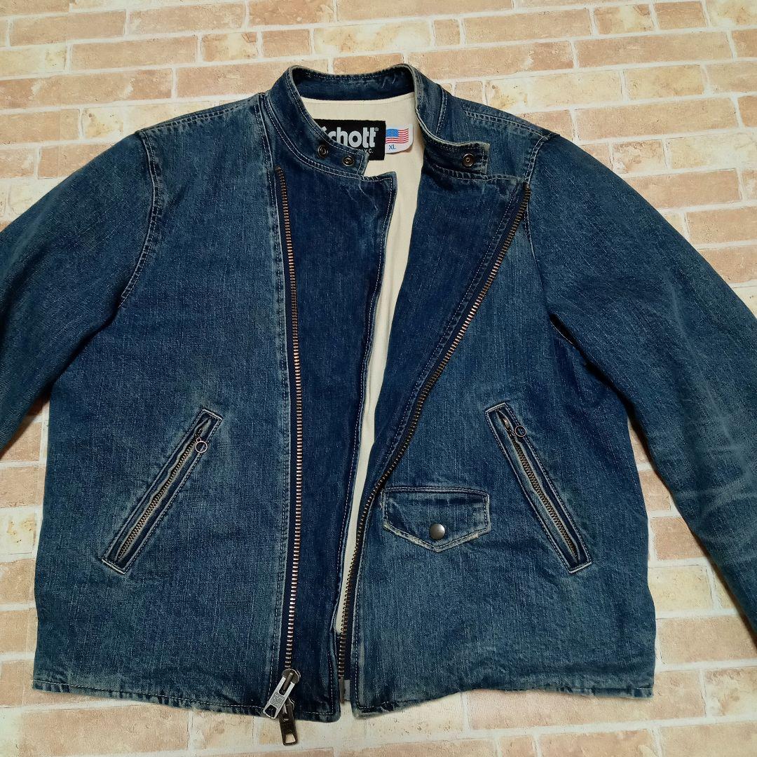 SCHOTT ショット　デニム　ライダースジャケット 古着 ダメージ加工