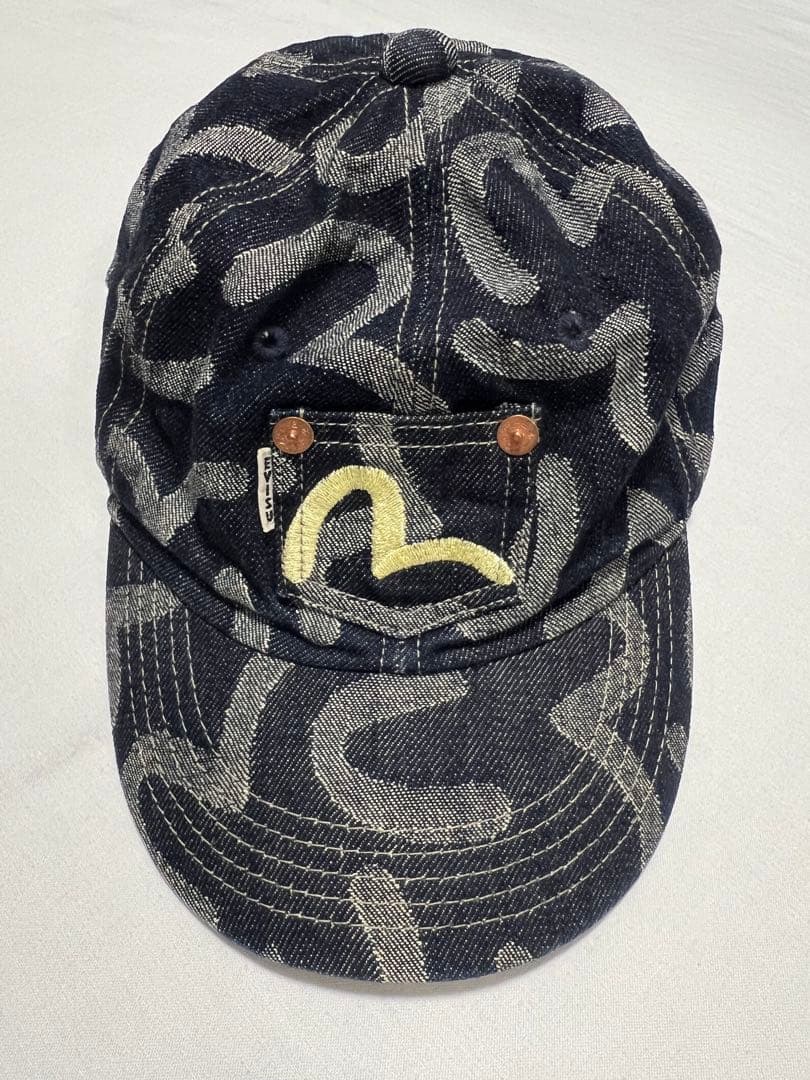 EVISU カモメ総柄キャップ　カモメ刺繍ポケット　白カモメ　白タブ　ジャガード