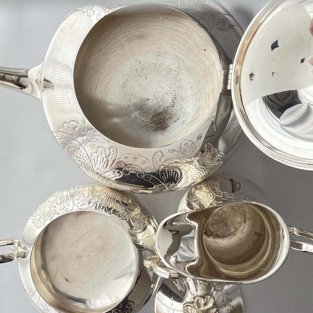 【英国】 ビクトリアンのティーセット 3点【シルバープレート】ティーポット