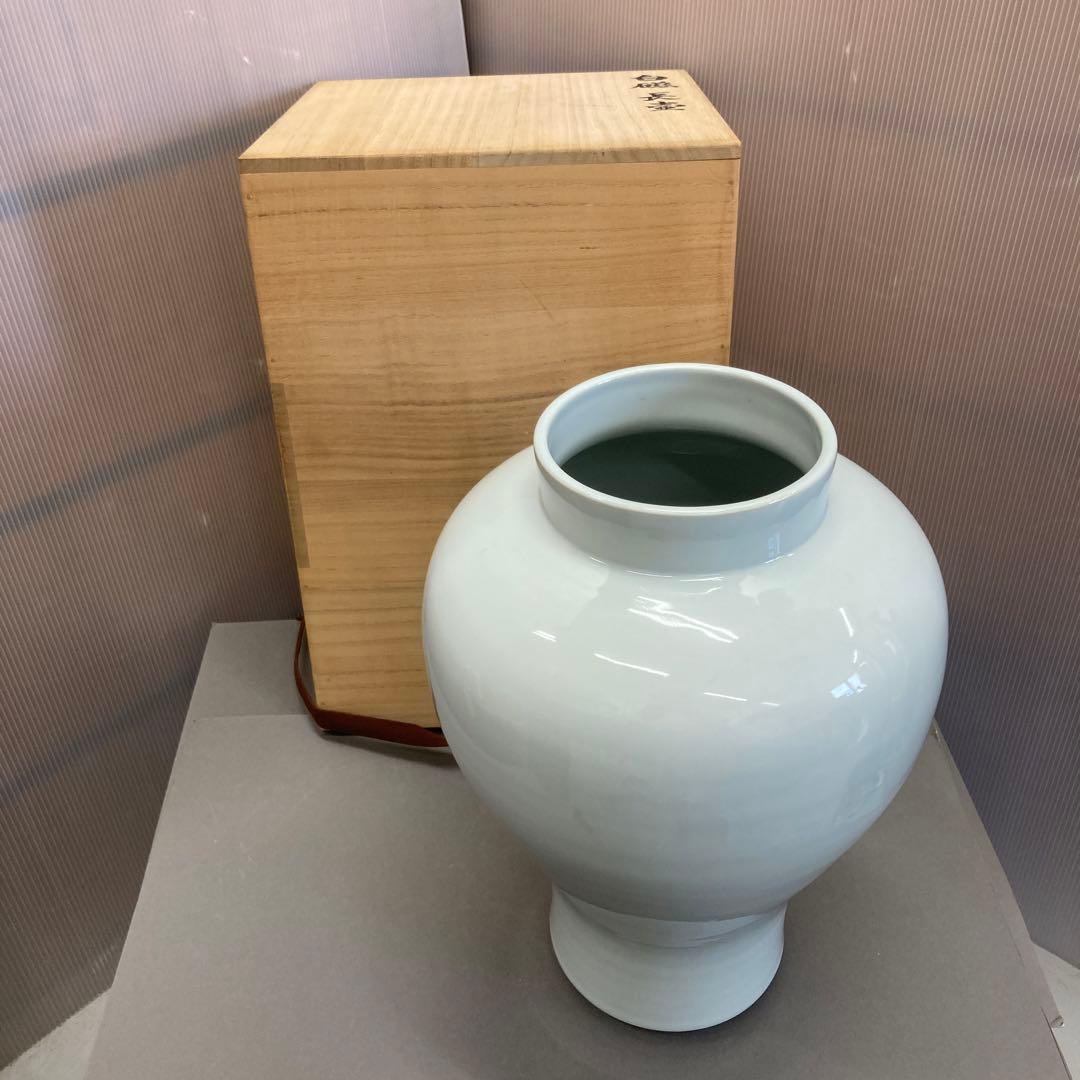 華道道具　花入　白磁長壺　共箱　S319SNT