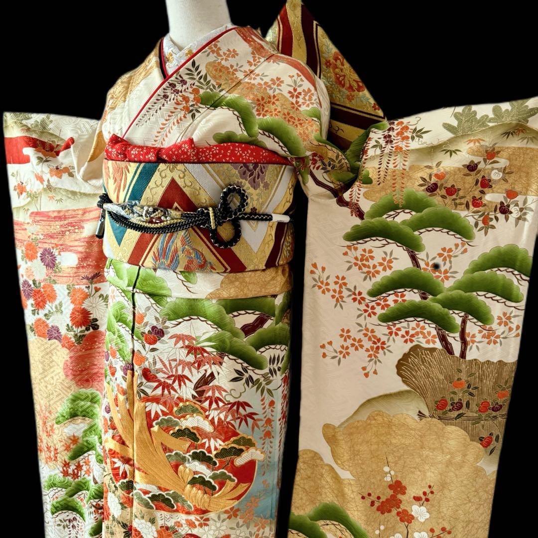 極上　振袖フルセット　手描き金彩友禅　西陣織袋帯　正絹長襦袢　トールサイズ