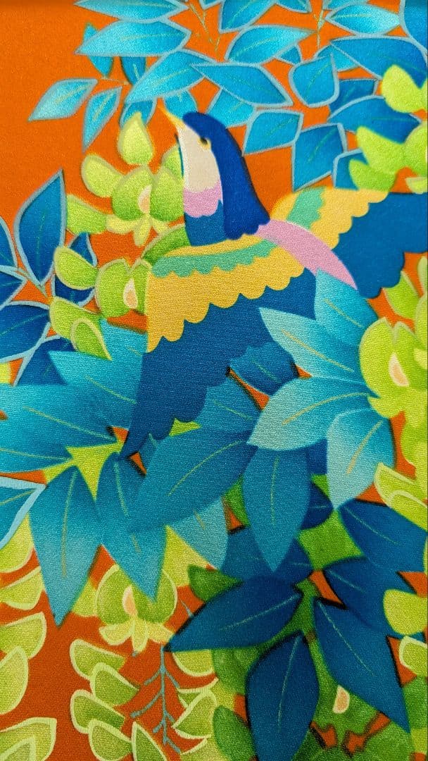 【新品】振袖 オレンジ 藤の花と鳥柄•Мサイズ