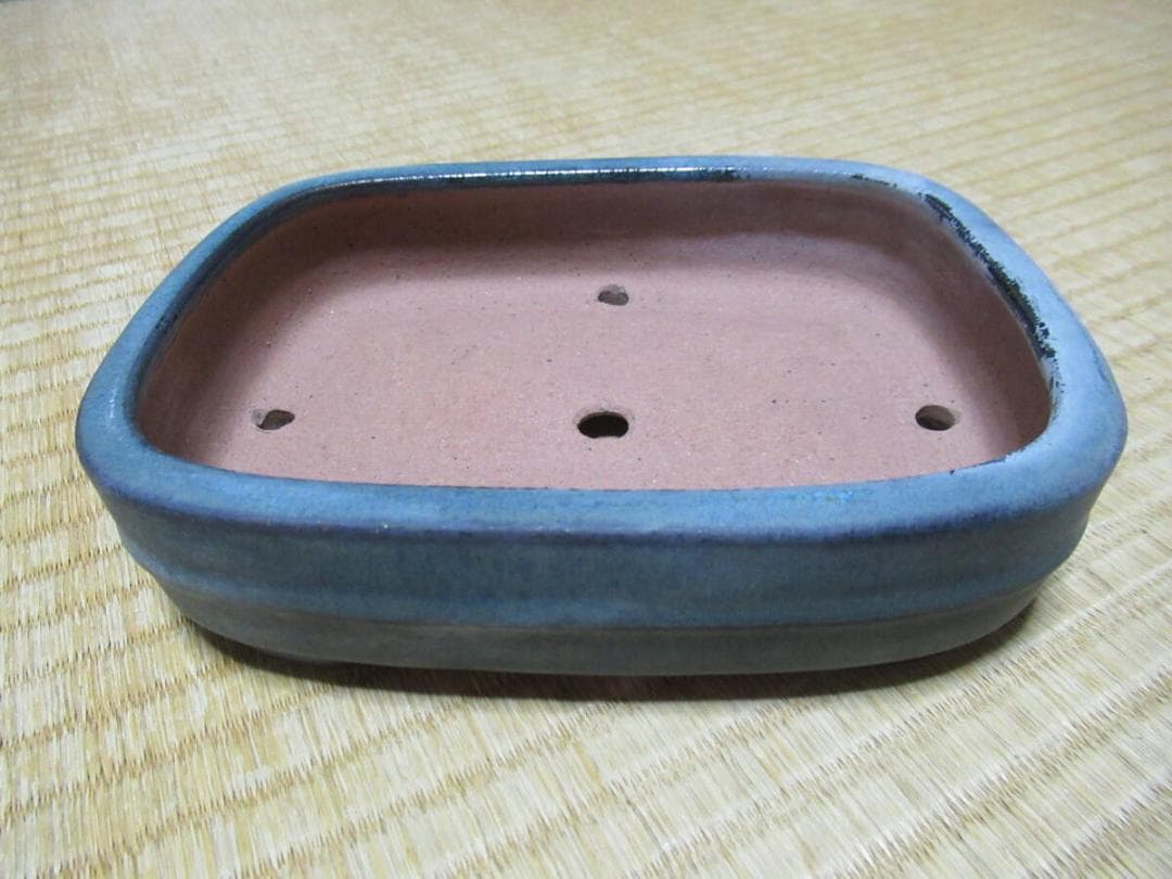 70年頃◆常滑 初代 『黎鳳』(片岡誠山) 青緑色釉薬 長角 中浅 切足 盆栽鉢