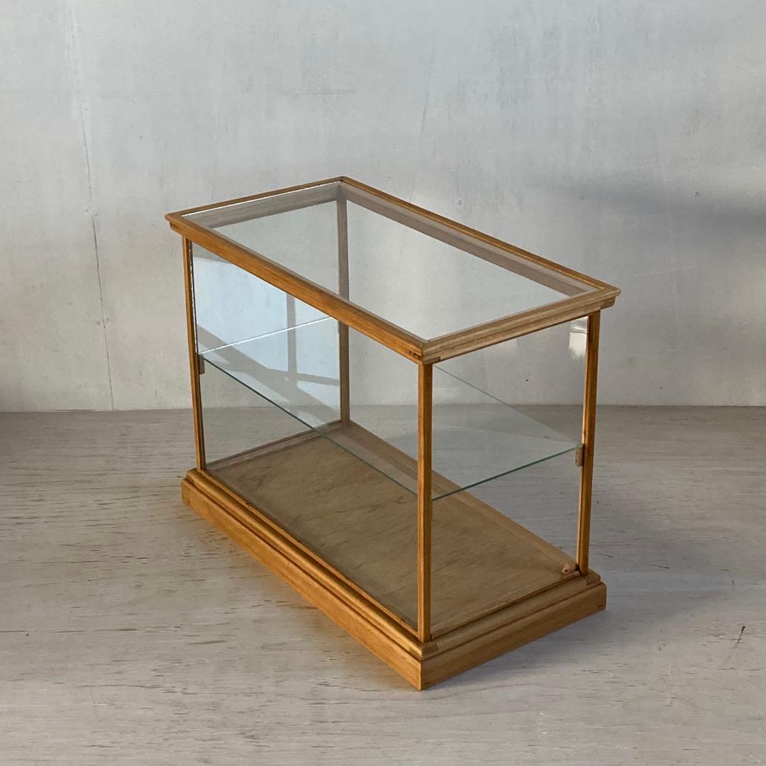 古い木製 ガラスケース 2段 卓上ショーケース 展示ケース 扉なし