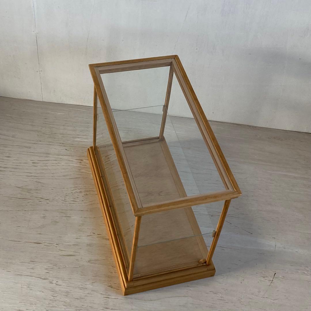 古い木製 ガラスケース 2段 卓上ショーケース 展示ケース 扉なし