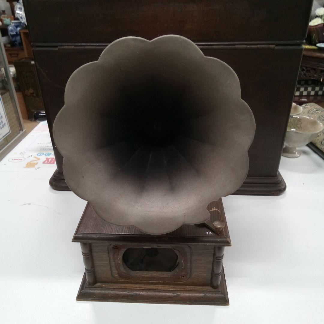 ヴィンテージ木製 蓄音機 フラワーホーンデザイン