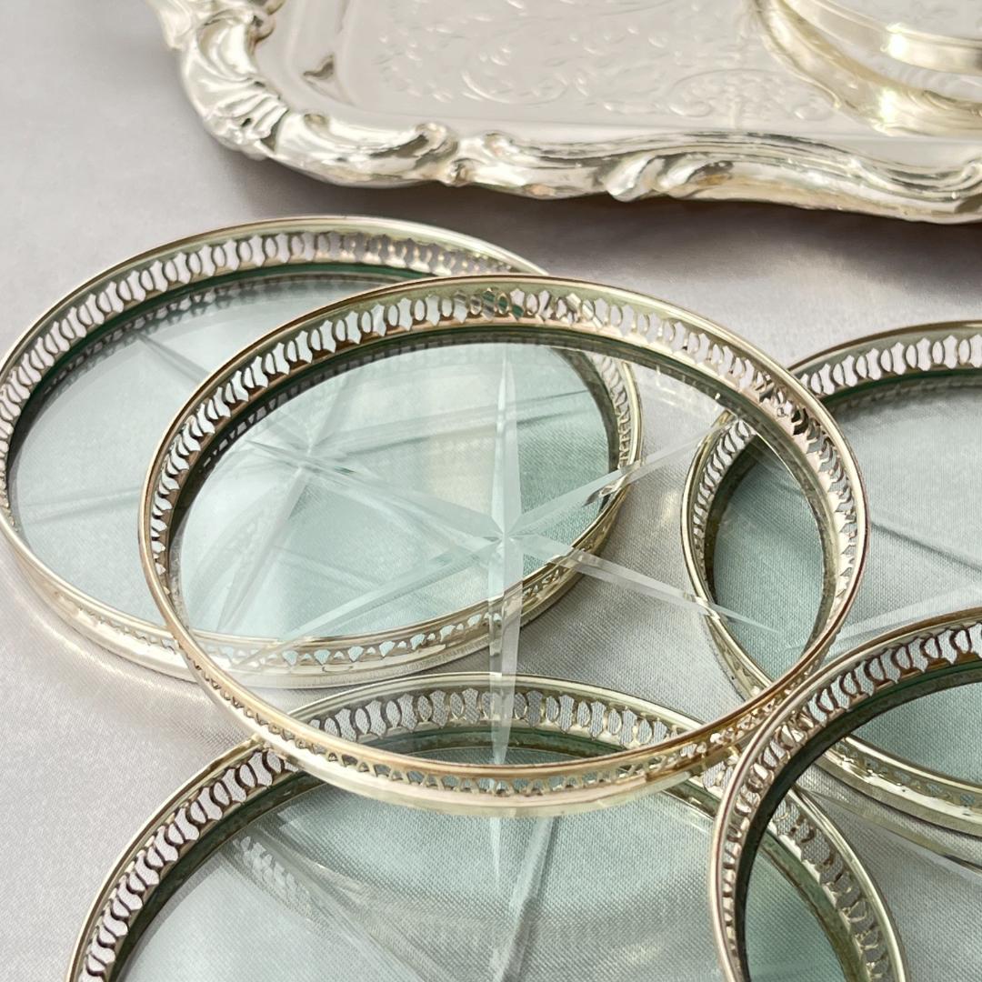 【純銀/ガラス】ワイングラスコースター 6枚 スターリングシルバー