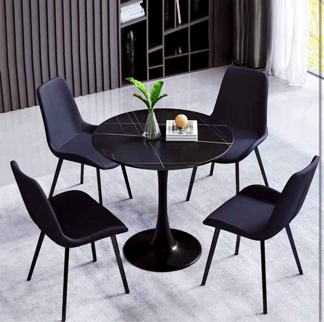 【ほぼ未使用】大理石調 カフェテーブル 80cm ブラック 高級感あり