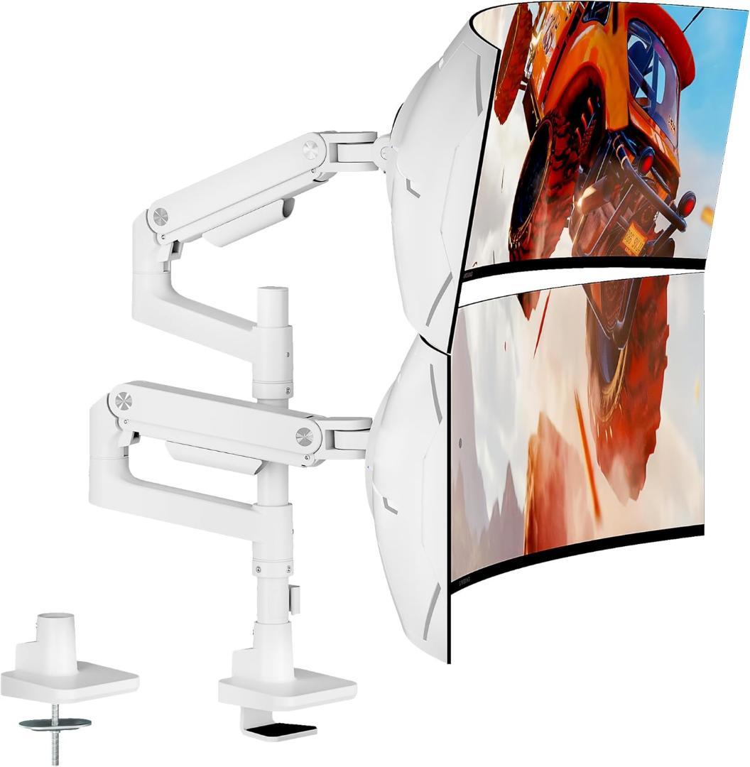 【新品・未使用】ARES WING デュアルモニターアーム ロングポール 白