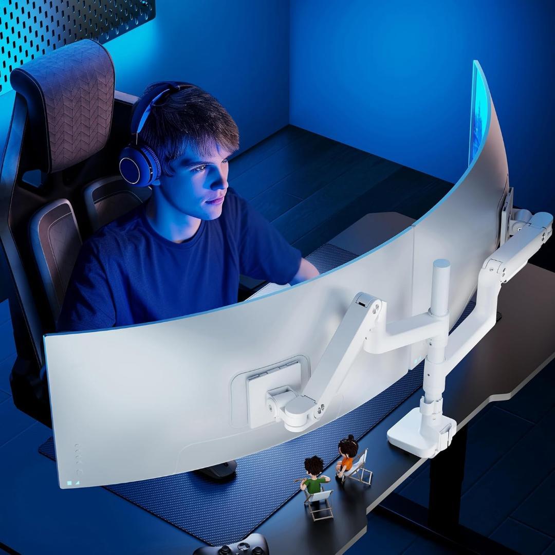 【新品・未使用】ARES WING デュアルモニターアーム ロングポール 白