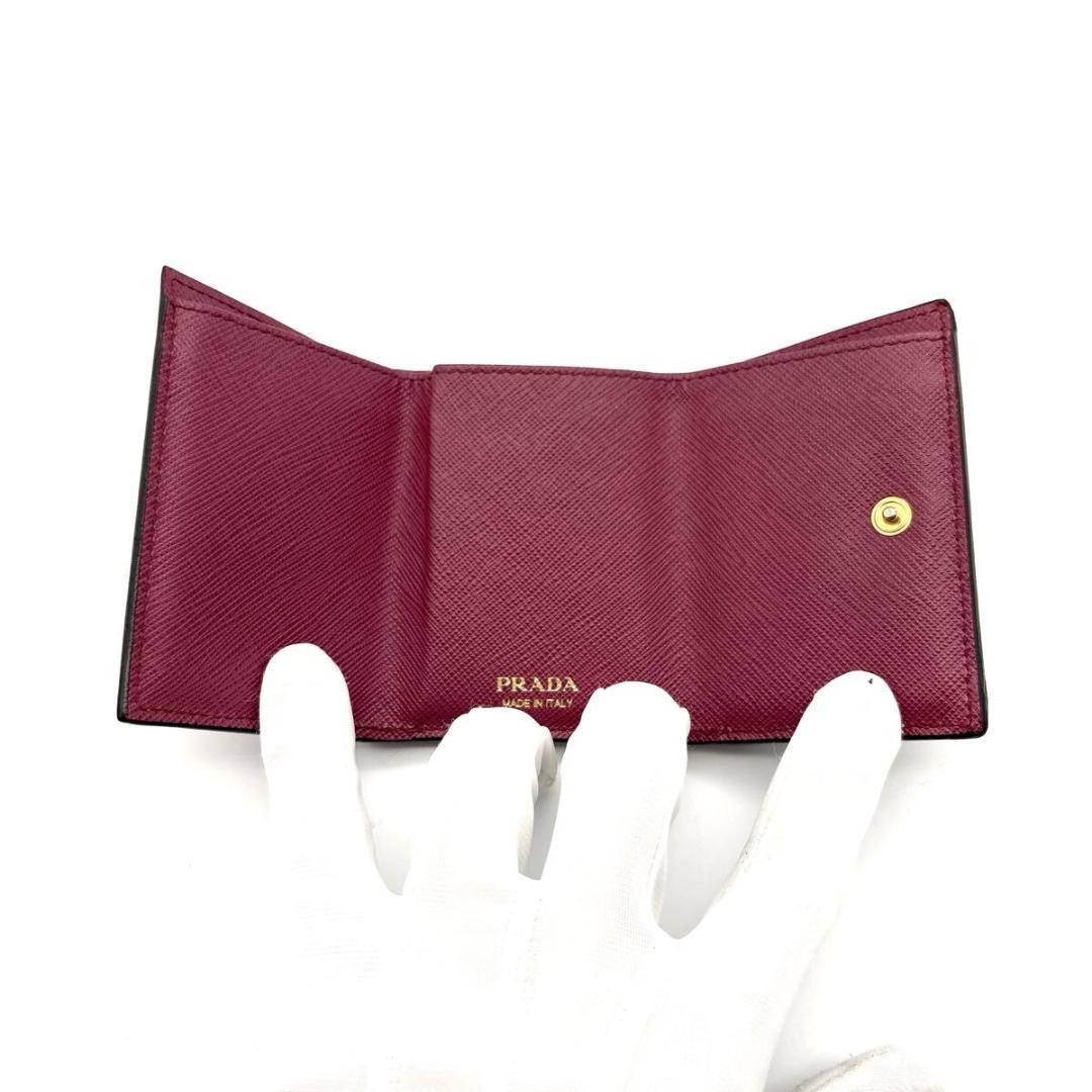 極美品◆PRADA 三つ折り財布 バイカラー サフィアーノ ゴールドロゴ