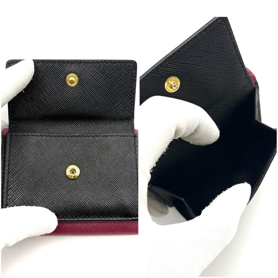 極美品◆PRADA 三つ折り財布 バイカラー サフィアーノ ゴールドロゴ