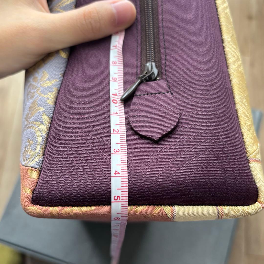 美品　利休バッグ　着物　訪問着　帯地　正絹　和装用バック　紫　　金　紫紺