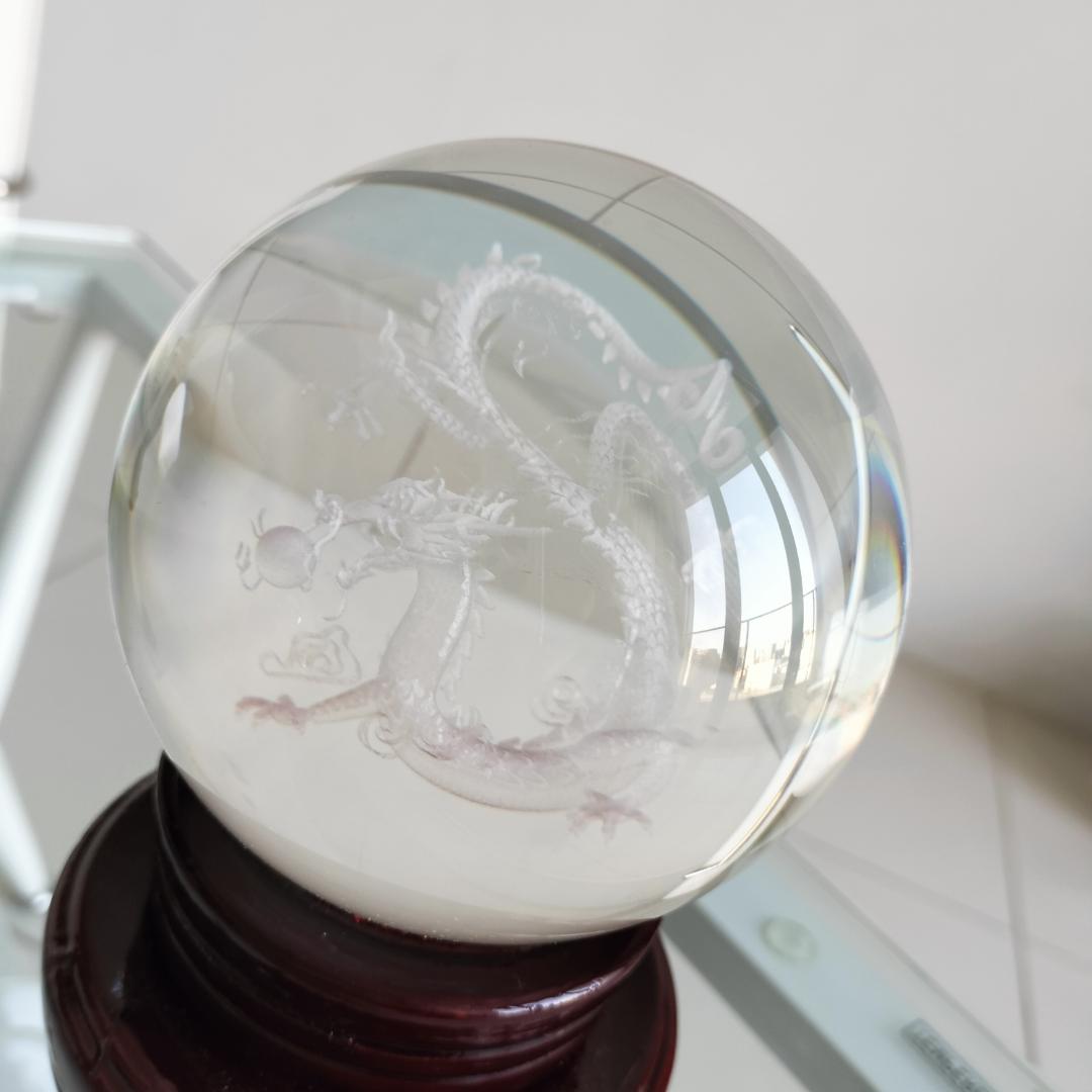 レーザーで彫られた龍の丸珠[tKEL]10cm　特大サイズ☆当店人気商品