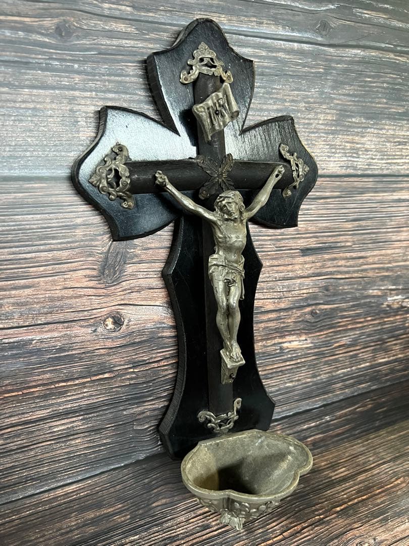 フランス　アンティーク　聖水盤　イエスキリスト 磔刑　十字架　クロス