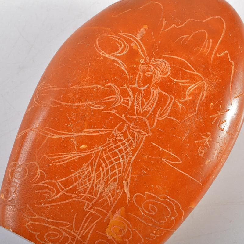 中国　玉石彫刻　山水人物刻　紙鎮　置物　C　R5926