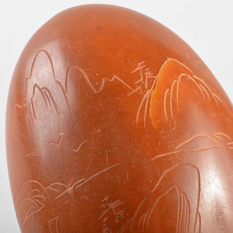 中国　玉石彫刻　山水人物刻　紙鎮　置物　C　R5926