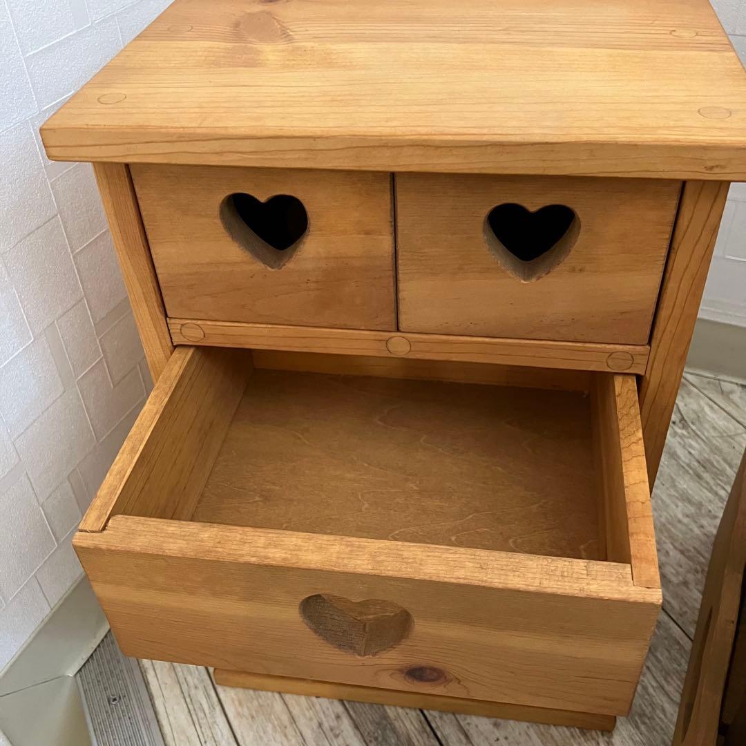 カントリー家具　ハートのくりぬき　ハンドメイド品　木製チェスト 5点セット
